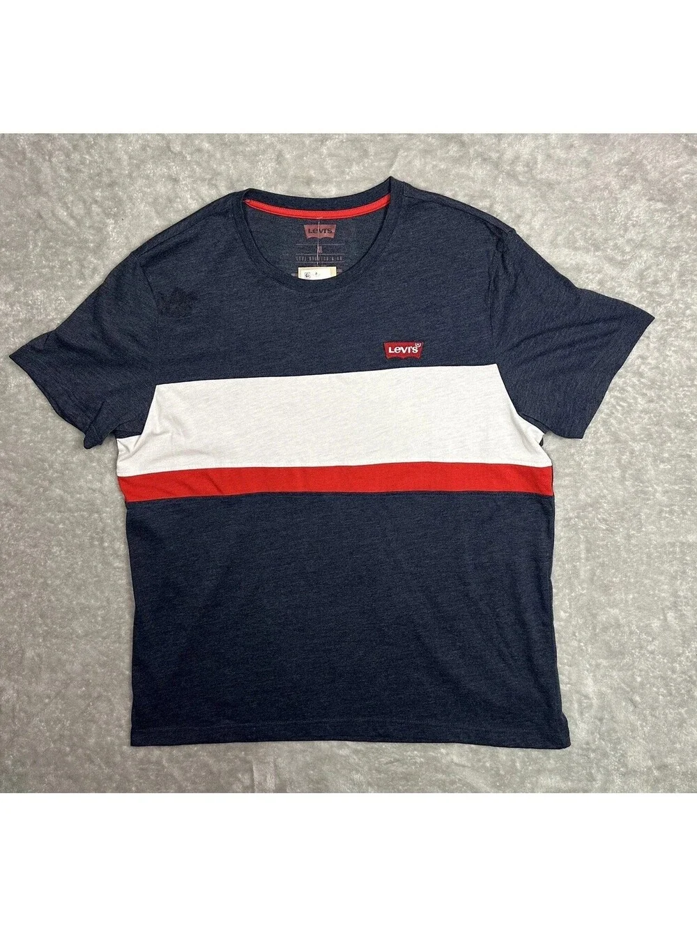 Levis T-Shirt Men XLarge Blue Logo Crewneck Striped Tee